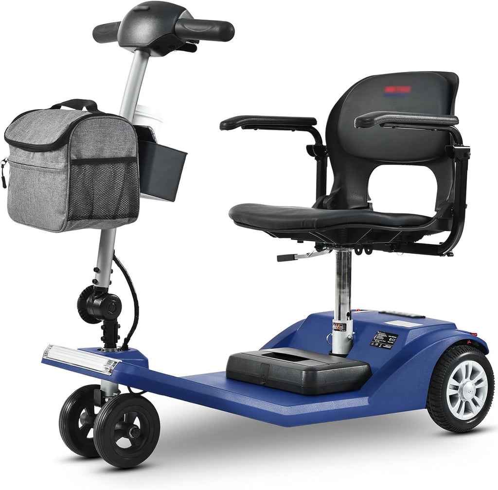 Mobility Scooters for Seniors & Adults 350 Lb Weight Foldable,All-Terrain 4-Wheel Powered Scooter,Lightweight Portable Folding Design,Disability Electric Wheelchair,w/Led Lights,15Miles,Blue