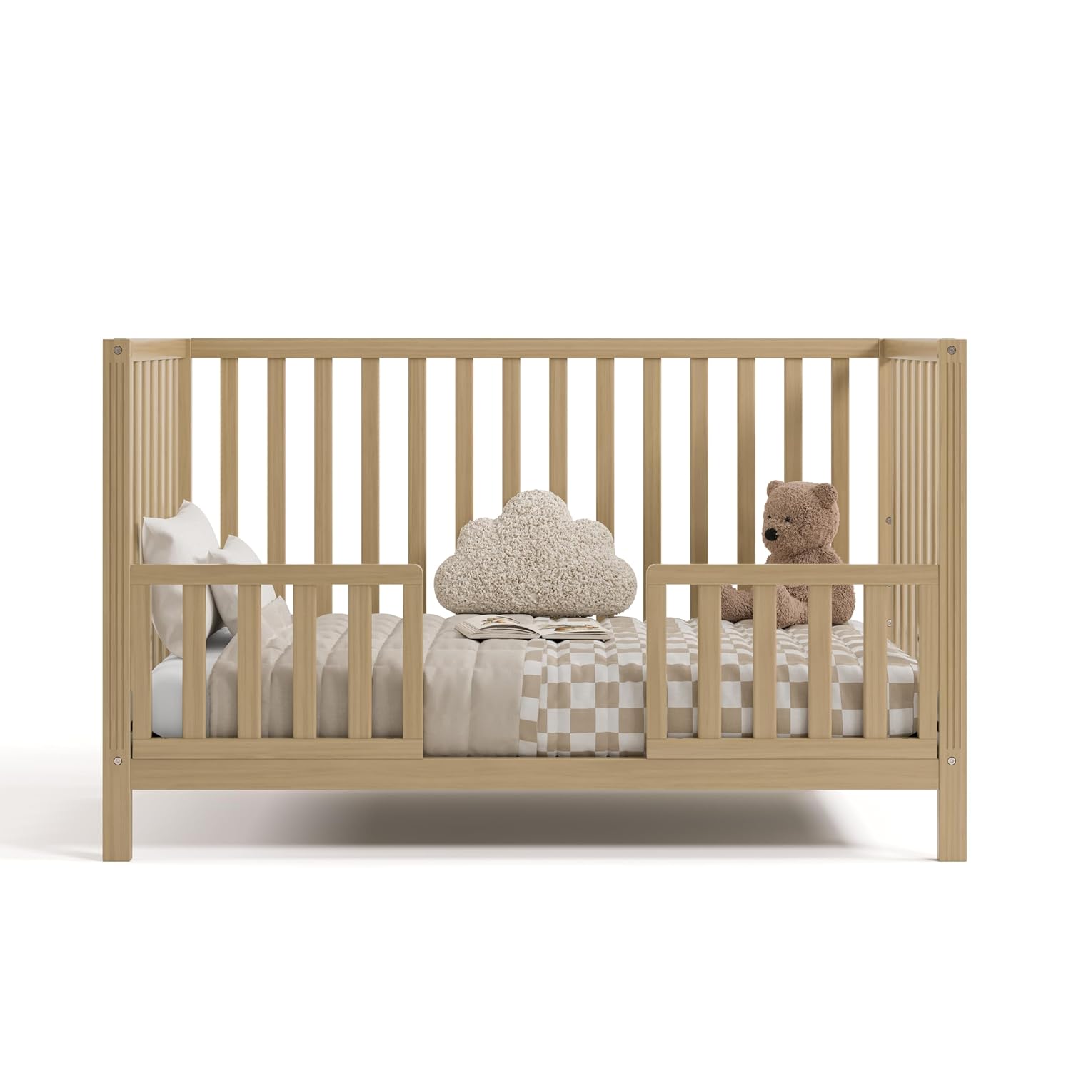 Storkcraft Morningside 5-in-1 Convertible Crib – GREENGUARD Gold Certified, Fits Standard Crib Mattress, Converts to Toddler Bed, Daybed and Full Bed, 4 Adjustable Mattress Heights (Driftwood)