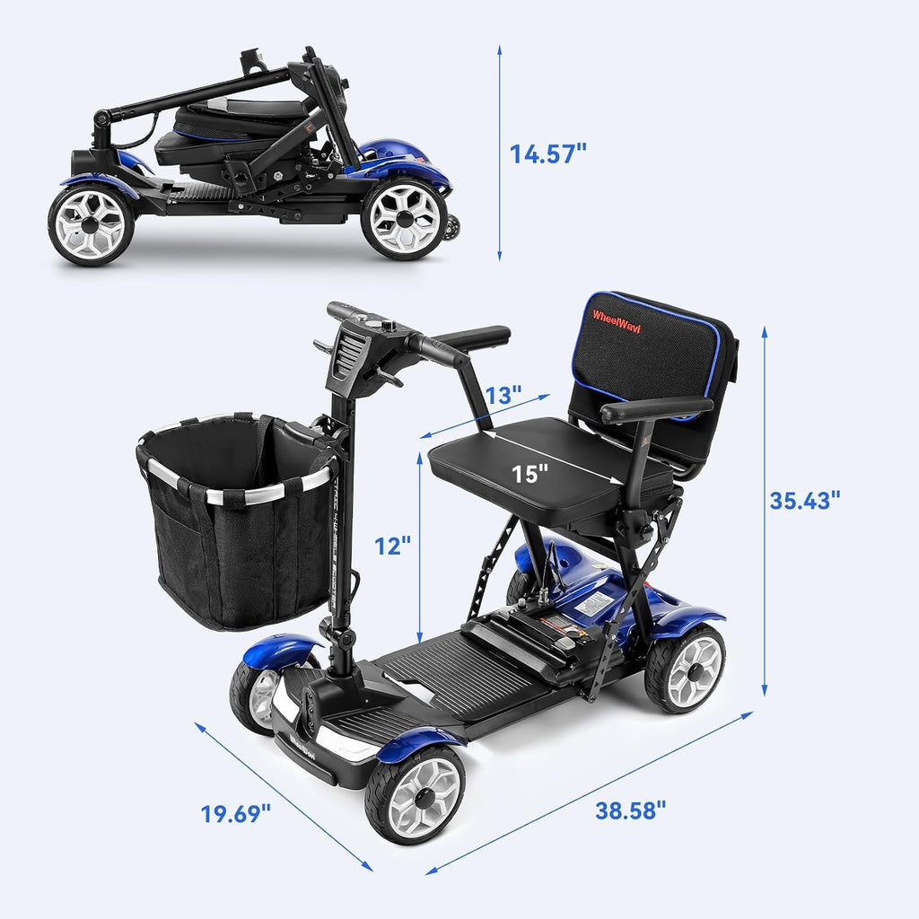 Wheelwavi Lightweight Mobility Scooter for Seniors, 20-25 Miles Portable Mobility Scooter for Travel, Removable Lithium Battery, Scooter for Adults with 330 lbs Capacity LED Headlights-RED