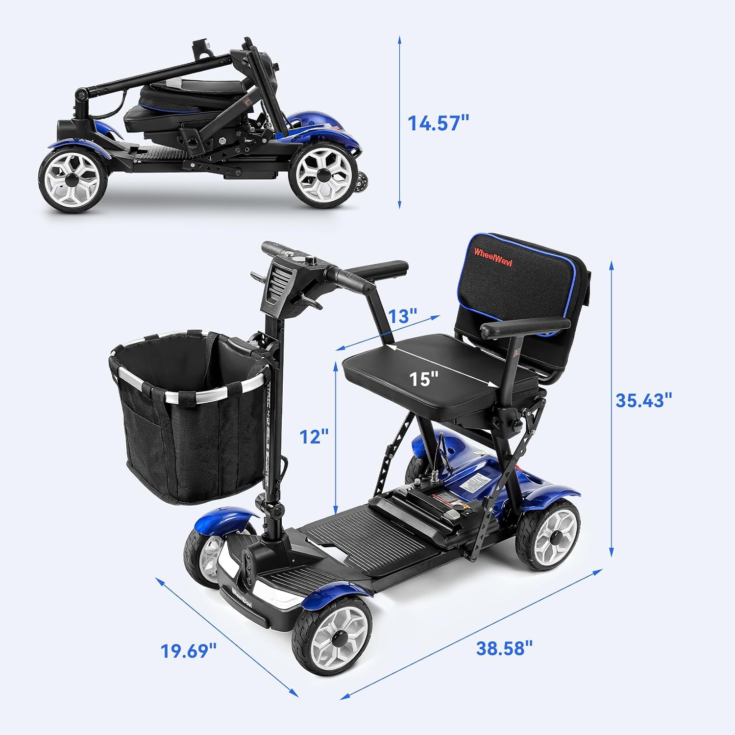 Wheelwavi Lightweight Mobility Scooter for Seniors, 20-25 Miles Portable Mobility Scooter for Travel, Removable Lithium Battery, Scooter for Adults with 330 lbs Capacity LED Headlights-RED