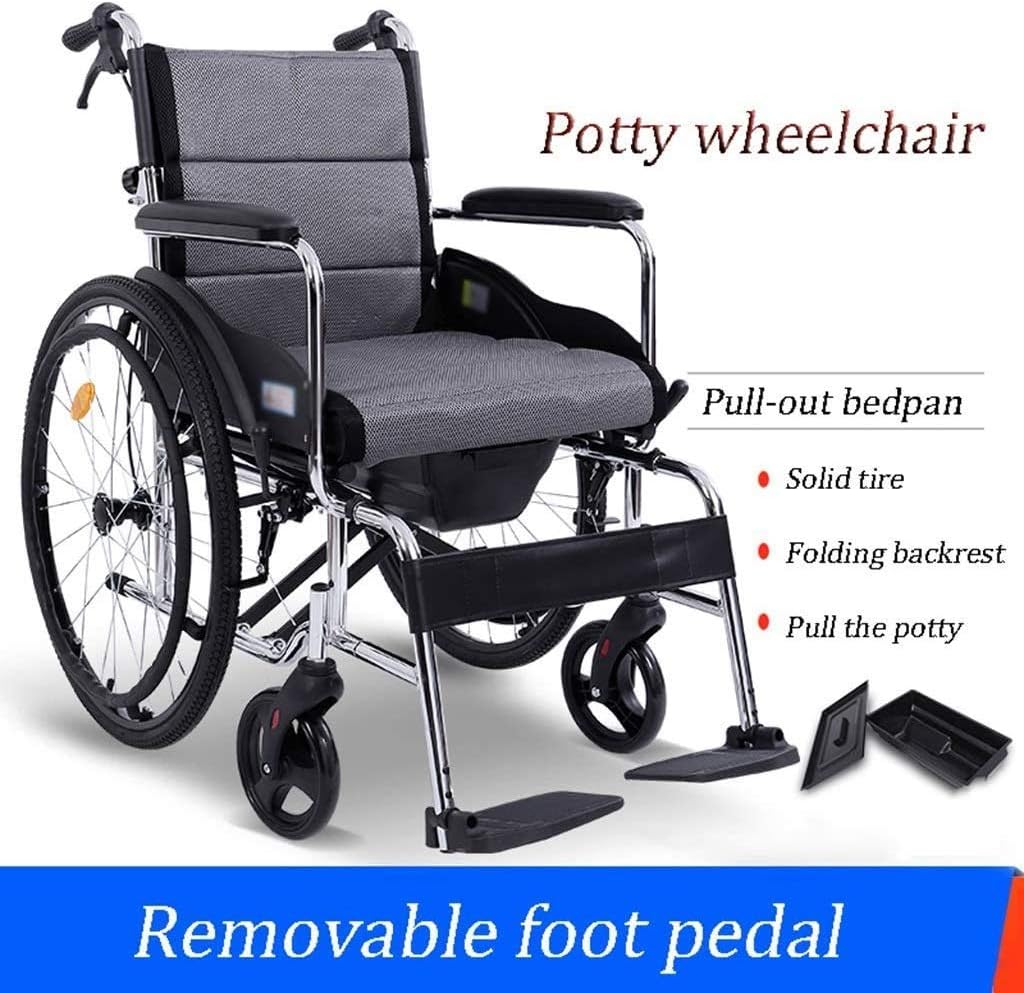 Wheelchair Foldable, Self-Propelled with Adjustable Pedals Non-Pneumatic Tire Honeycomb Breathable Cushion Disabled/Elderly Push Scooter,Red (Red)(Grey)