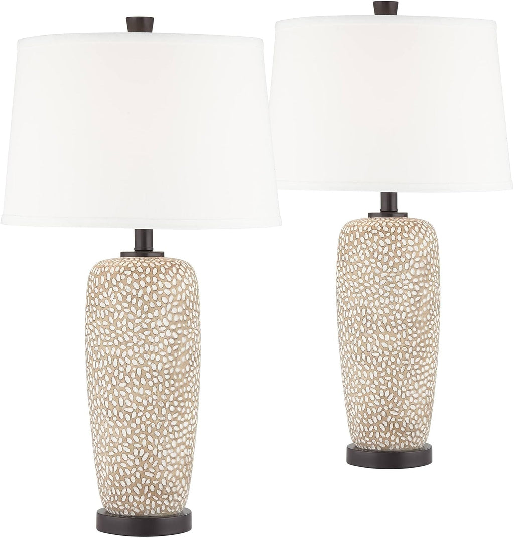 360 Lighting Anna 27 1/4' Tall Modern Coastal Table Lamps Set of 2 Beige Pebbled Fabric White Shade Living Room Bedroom Bedside Nightstand House Office Home Reading Kitchen Entryway Console Family