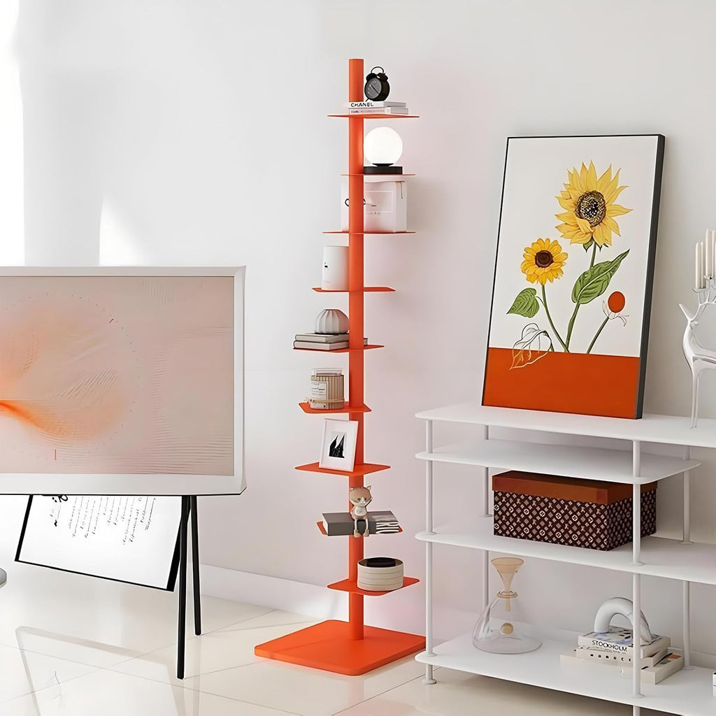 Rotating 9-Tier Bookshelf, Metal Spine Book Tower with 360° Spin, Tall Narrow Corner Bookcase, Floor Standing Storage Shelf for Bedroom, Living Room, Home Office Yellow