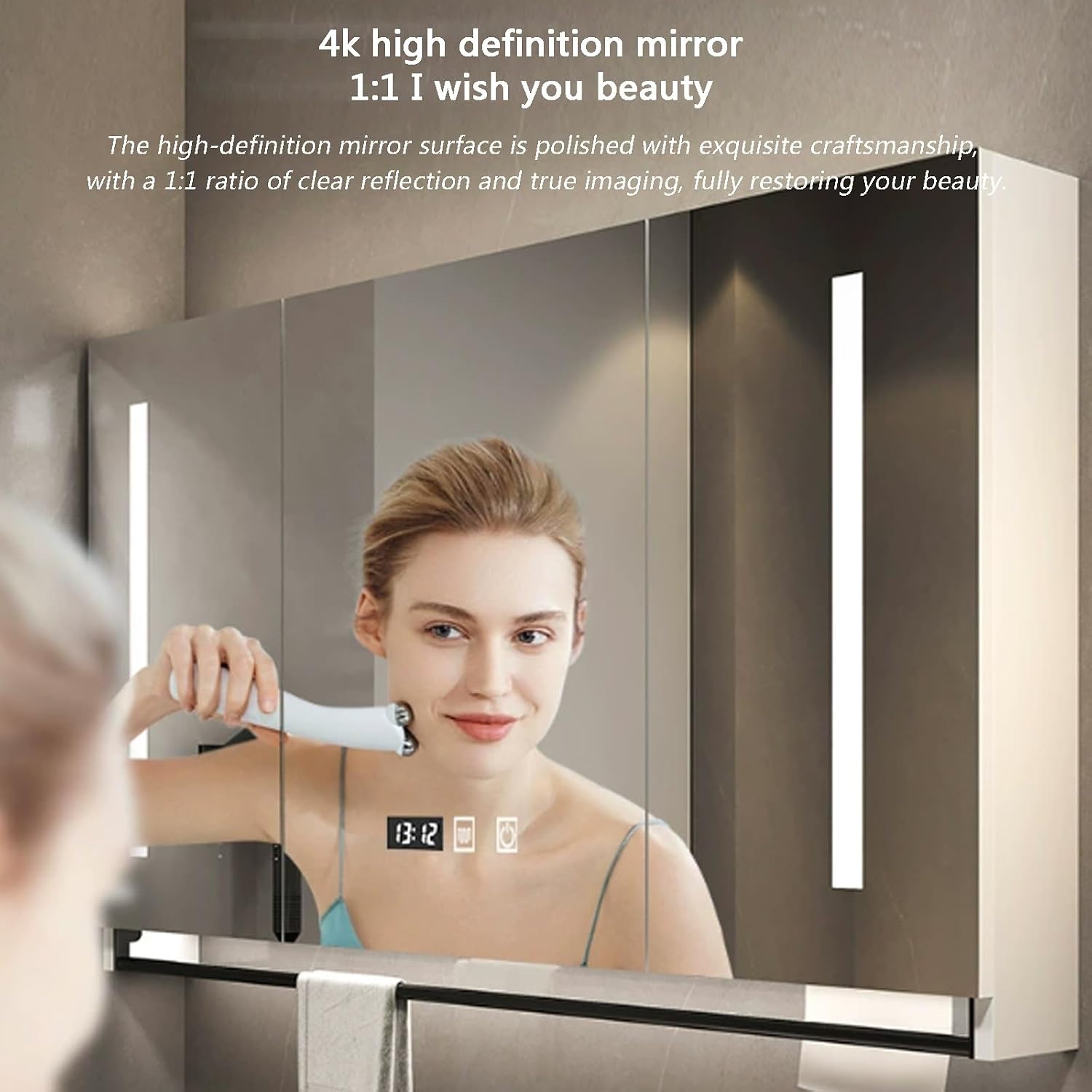 Smart medicine cabinet with mirror and led lights,bathroom vanity mirror with storage,One-click defogging,Rectangular Medicine Cabinets with Towels Bar,Medicine Cabinet Wall Mounted Touch Switch ( Col
