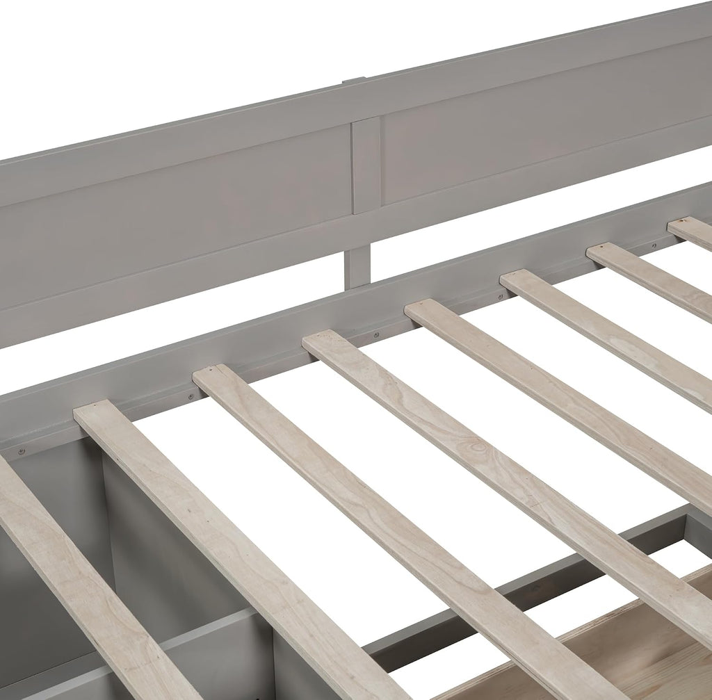 Harper & Bright Designs Twin Corner Bed Frame with Storage Drawers, L-Shaped Daybed with Storage Shelves, for Kids Teens Guests,Grey