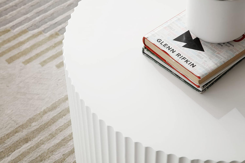 JUSTONE 2-Piece Nesting Coffee Tables Set - Modern Drum End Tables for Small Spaces, White Round Accent Furniture for Living Room & Apartments (15.75' H)