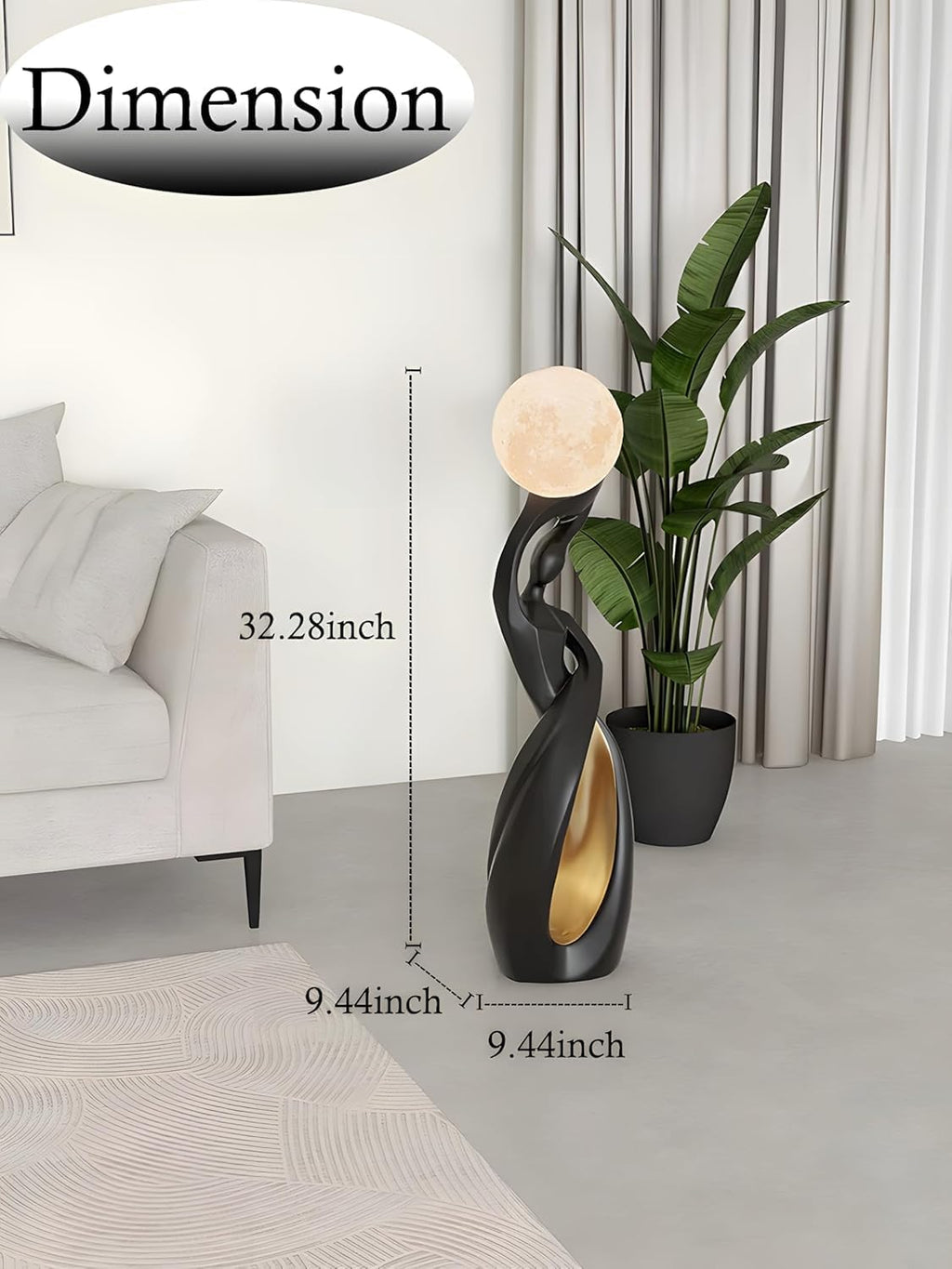 Modern Black and Gold Floor Lamp,Art Unique Corner Standing Light | Decorative Rechargeable Moon Tall Lamp Or Resin Creative Stylish Decor Lamps for LivingRoom,BedRoom