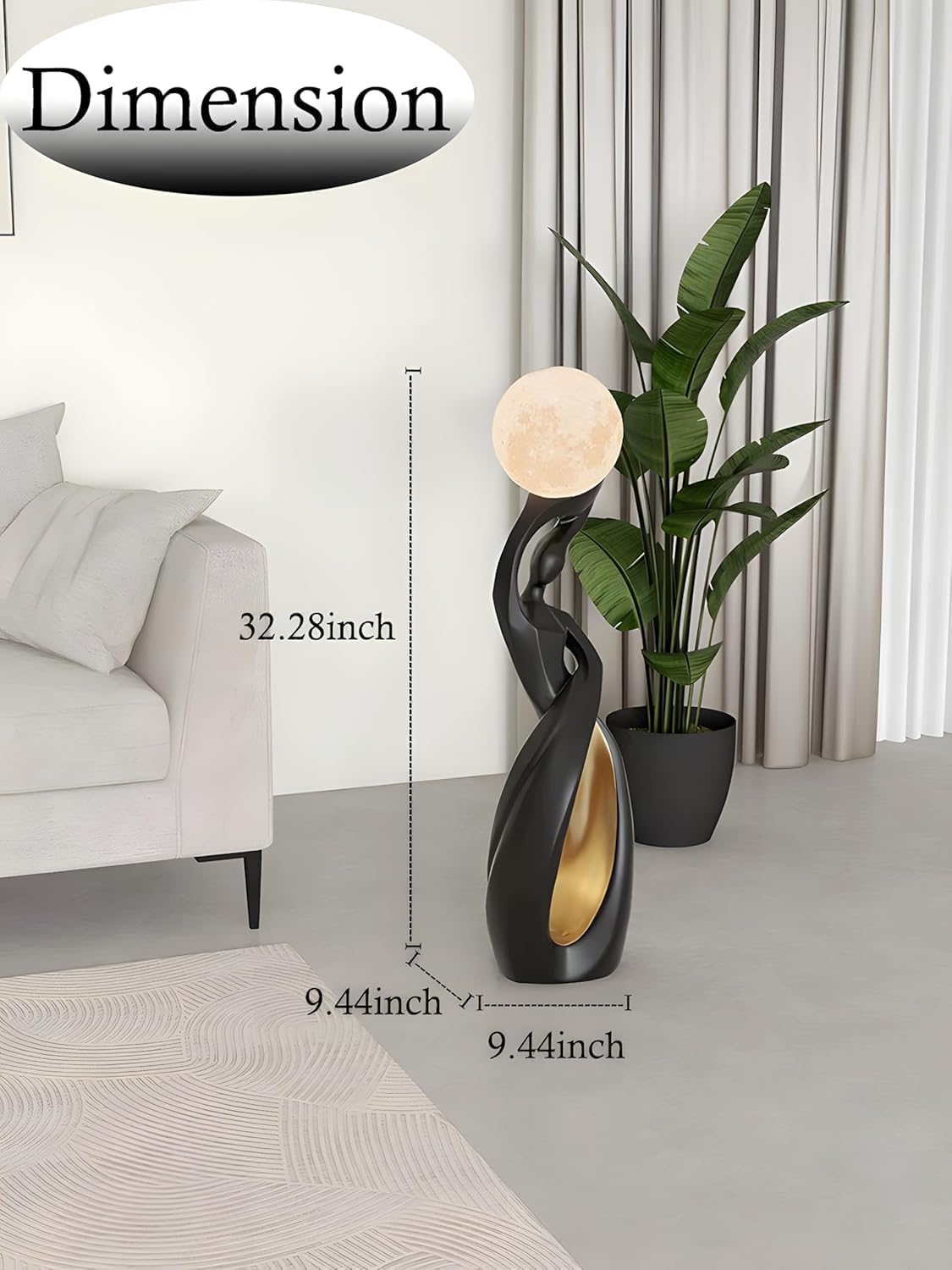 Modern Black and Gold Floor Lamp,Art Unique Corner Standing Light | Decorative Rechargeable Moon Tall Lamp Or Resin Creative Stylish Decor Lamps for LivingRoom,BedRoom
