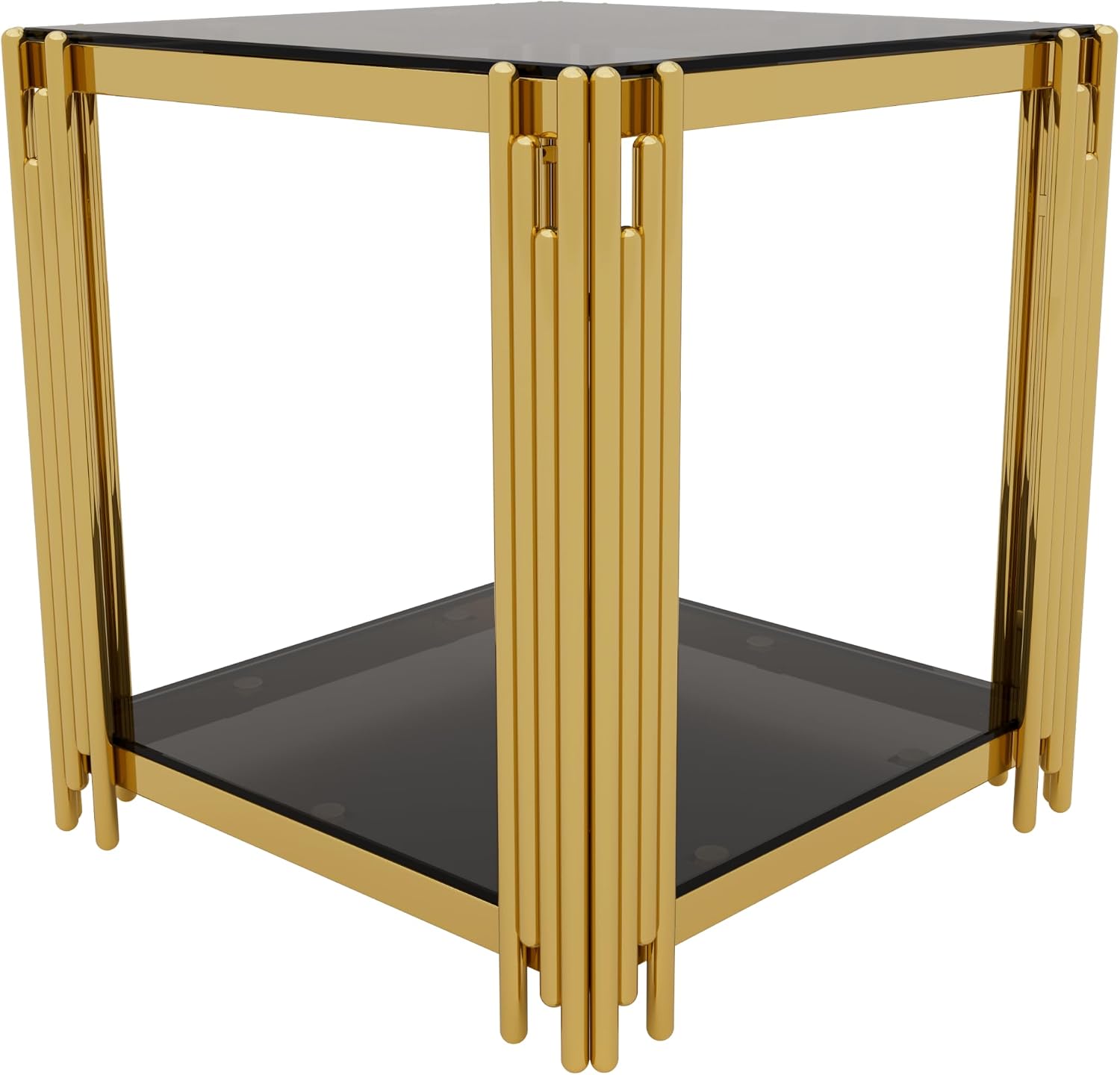 Merax Table Set of 3, with 1 Rectangle Coffee Table & 2 Square End Tables, Black Mirror, Asymmetrical Metal, Gold Finish & Lower Shelf, for Living Room Apartment, Black