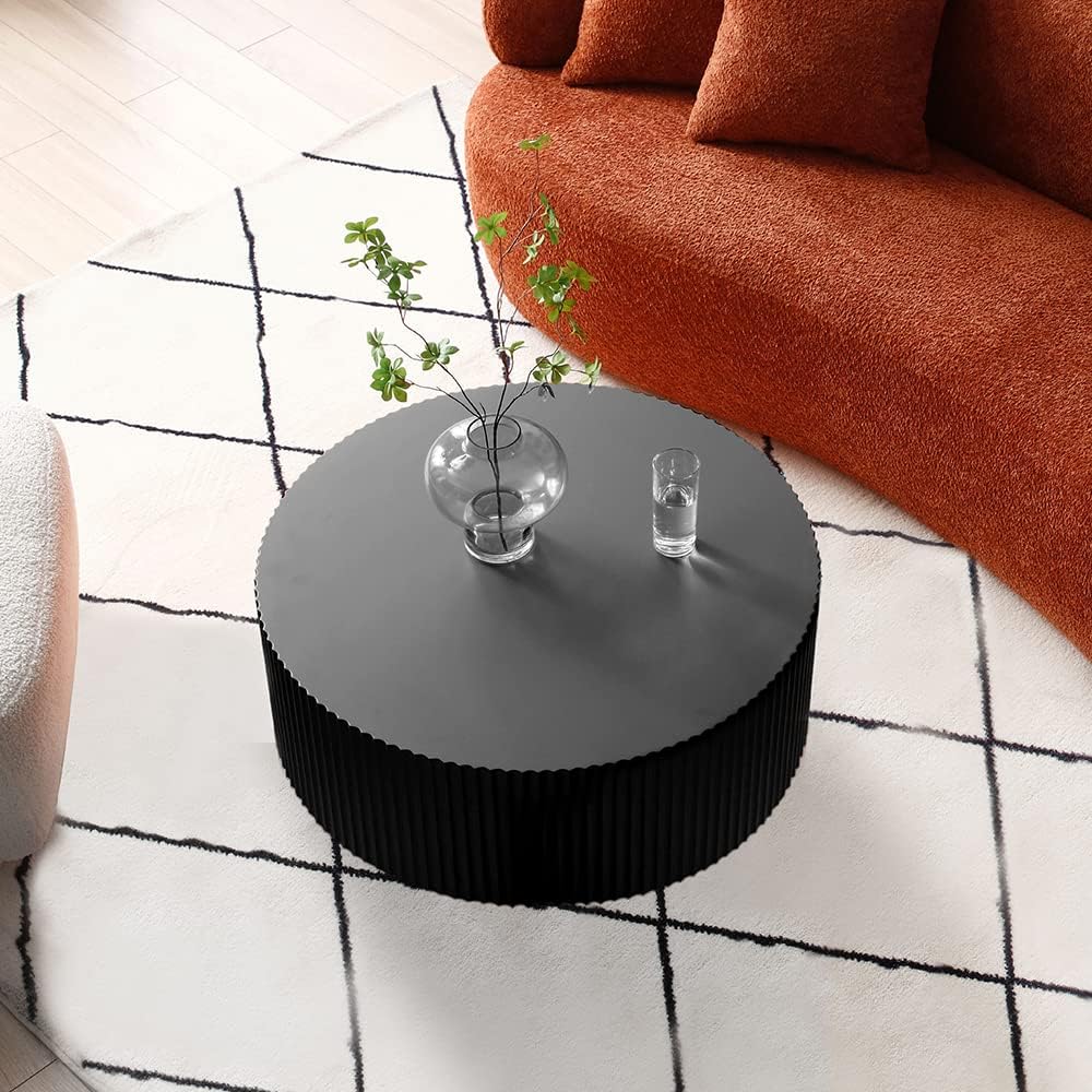 WILLIAMSPACE 35.43' Round Coffee Table, Matte Black Wooden Coffee Table for Living Room, Modern Luxury Side Tables Accent End Table for Apartment, ø35.43 * 13.78H (Black-Round)