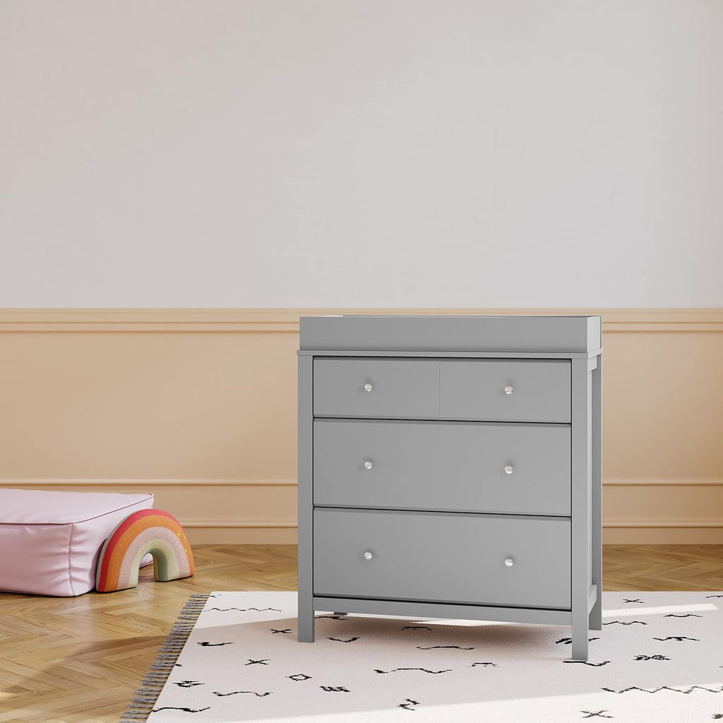 Storkcraft Horizon 3 Drawer Chest with Changing Topper (Pebble Gray) – GREENGUARD Gold Certified, Includes Removable Changing Table Topper, Chest of Drawers for Nursery & Kids Bedroom