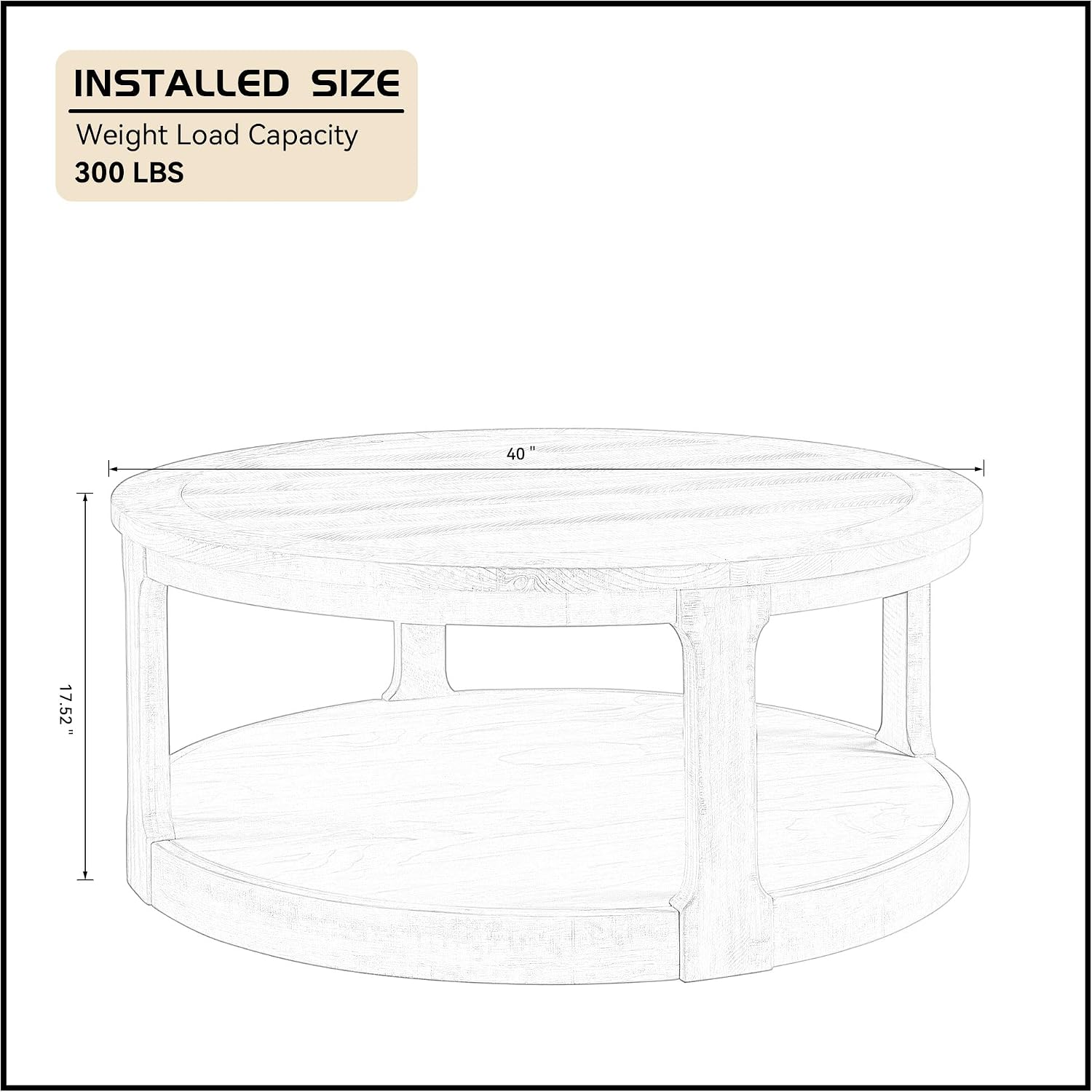 WILLIAMSPACE 40' Round Coffee Table with Wheels, Circle 2 Tier Solid Wood Center Coffee Table, Mid Century Retro Farmhouse Rounded End Table for Living Room Apartment, ø40 x 17.52' H (Oak)