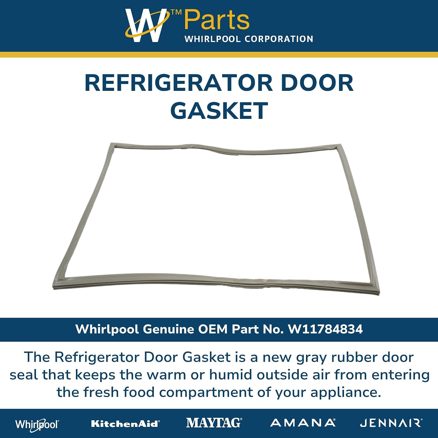 Whirlpool W11784834 Genuine OEM Refrigerator Door Gasket Replacement Part - Replaces W11648071, W11720505, and W11030683