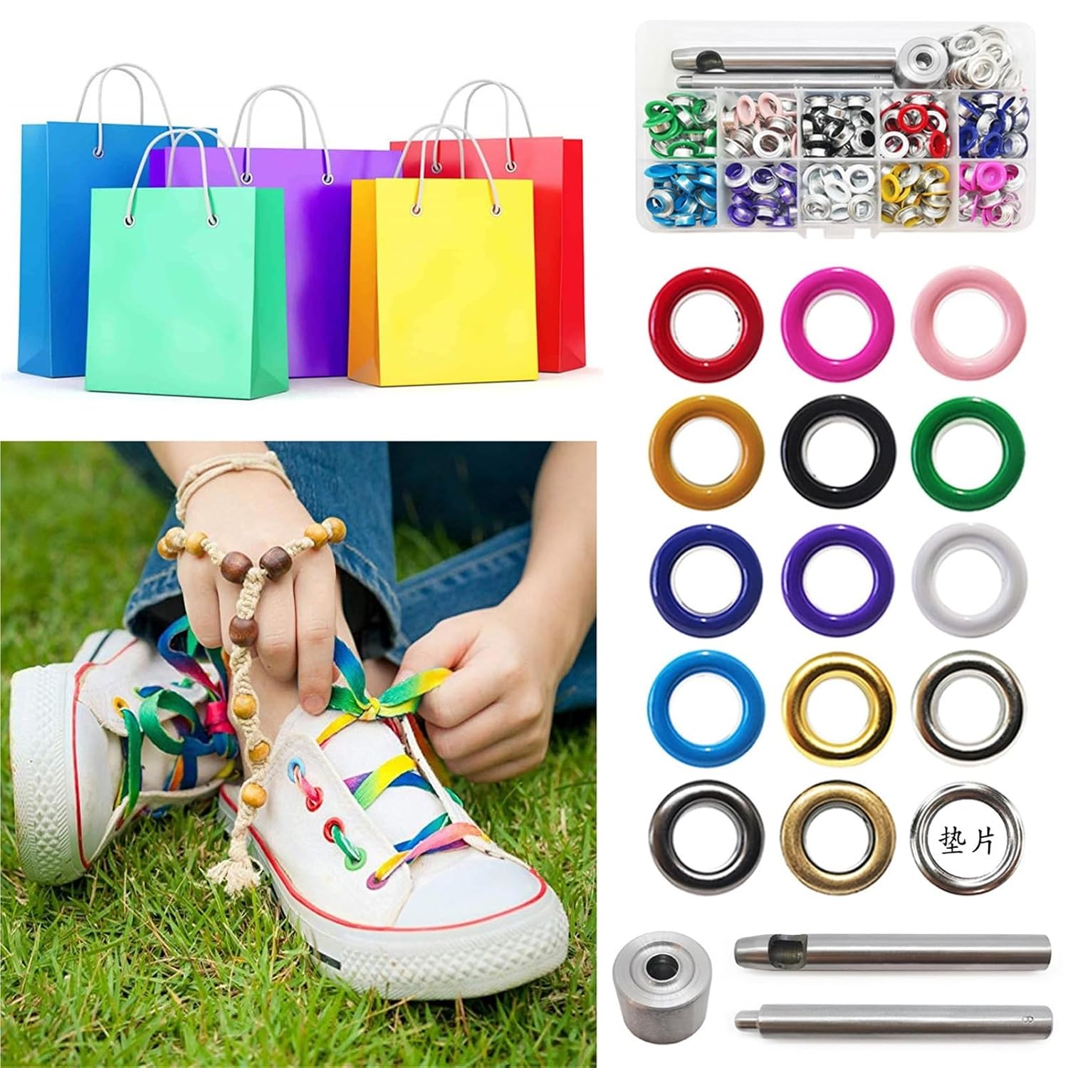 100/400 Sets 5mm Multi-Color Metal Eyelets Grommets Kit with Installation Tools, for Shoes Belts Bags Crafts for Fabric, Leather, Belt, Shoes, Clothes(5mm-400pcs 11colors)