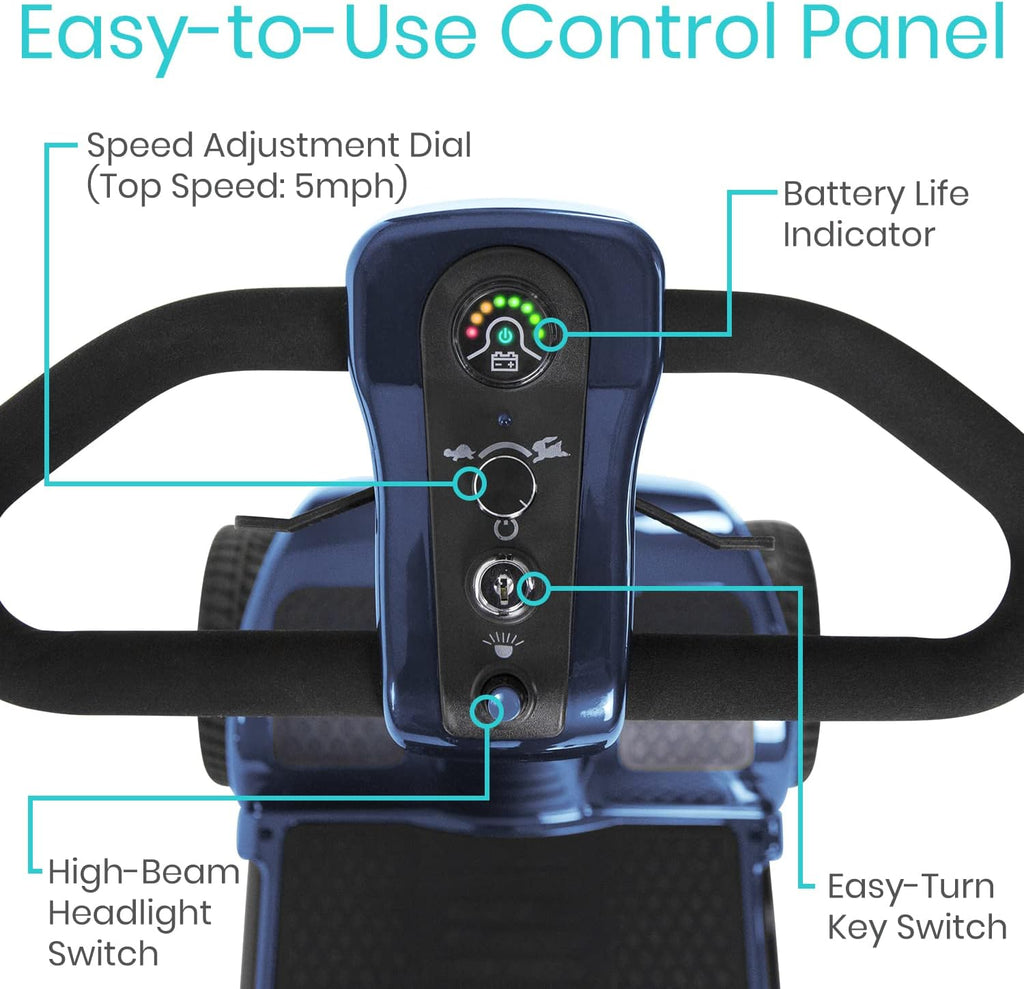 Vive Mobility Scooter (Series A) - 4 Wheel Electric Powered Wheelchair Mobile Device for Adults, Seniors - TSA Approved Wheel Chair, Compact, Travel - Long Range Battery, Shock Absorbing (Blue)