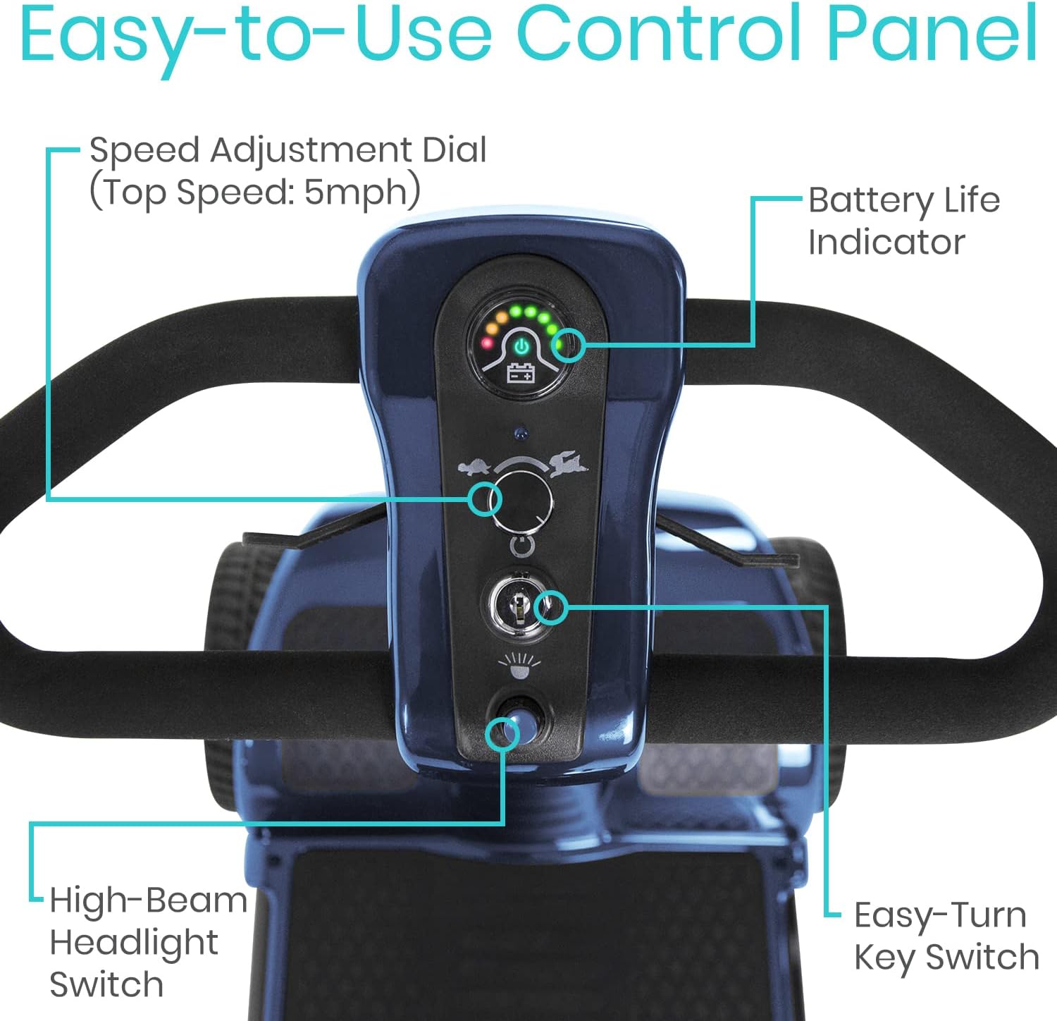 Vive Mobility Scooter (Series A) - 4 Wheel Electric Powered Wheelchair Mobile Device for Adults, Seniors - TSA Approved Wheel Chair, Compact, Travel - Long Range Battery, Shock Absorbing (Blue)