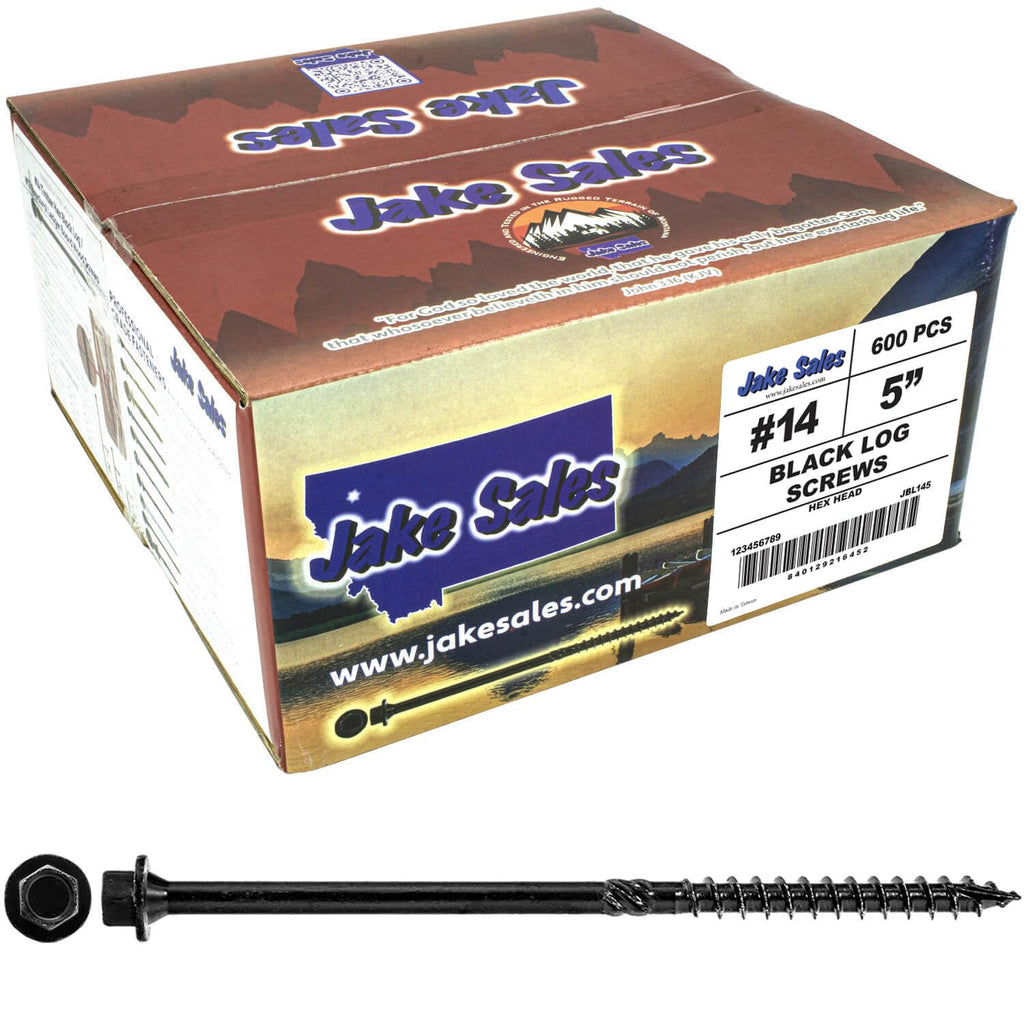 Jake Sales #14 X 5 Heavy Duty Black Timber/Log/Landscaping Wood Screws - Exterior Coated Heavy Duty Screws. 1 x Full Box - 600 Screws