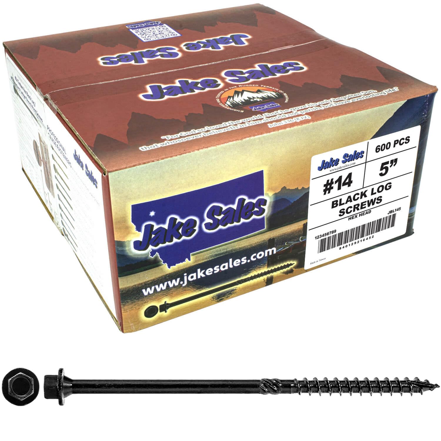 Jake Sales #14 X 5 Heavy Duty Black Timber/Log/Landscaping Wood Screws - Exterior Coated Heavy Duty Screws. 1 x Full Box - 600 Screws
