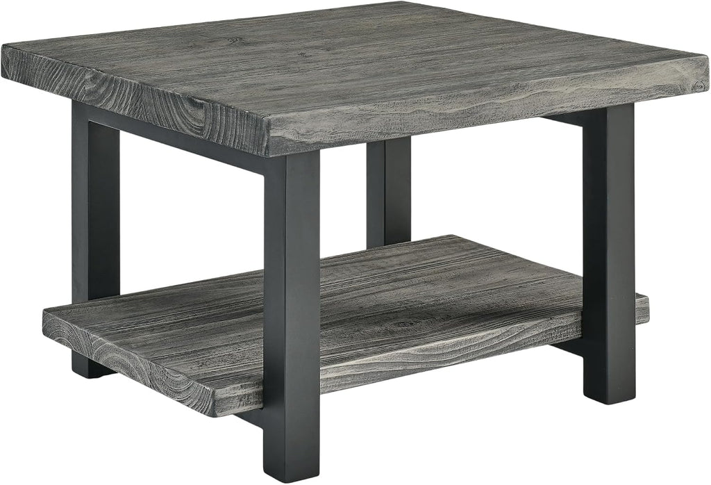 Pomona 27-Inch Square Solid Wood Coffee Table with Metal Legs – Modern Rustic Industrial Small Space Table by Alaterre Furniture (Slate Grey)