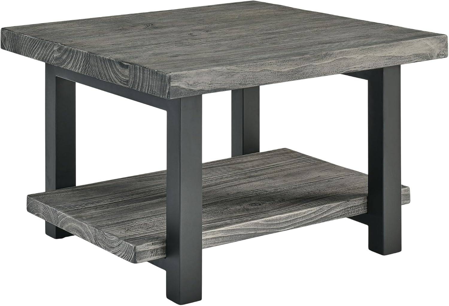 Pomona 27-Inch Square Solid Wood Coffee Table with Metal Legs – Modern Rustic Industrial Small Space Table by Alaterre Furniture (Slate Grey)