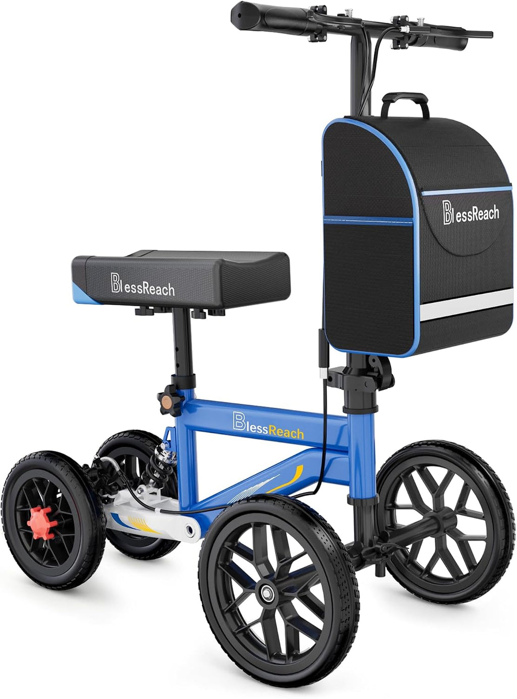 BlessReach All Terrain Steerable Knee Scooter Crutch Alternative，Deluxe Medical Scooter Double Handbrake,for Adults Injured Ankle & Foot Recovery Scooter in Blue
