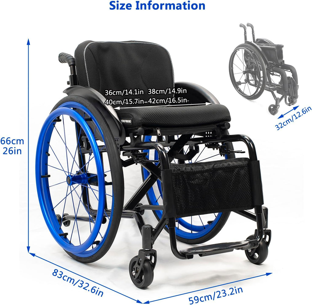 Wheelchair,Lightweight Sports Wheelchair,Foldable Wheelchair for Adult,Ergonomic Self-propelled Manual Wheelchairs,with 24-inch Wheels and Comfortable Cushions(Purple,Seat Width 40cm)