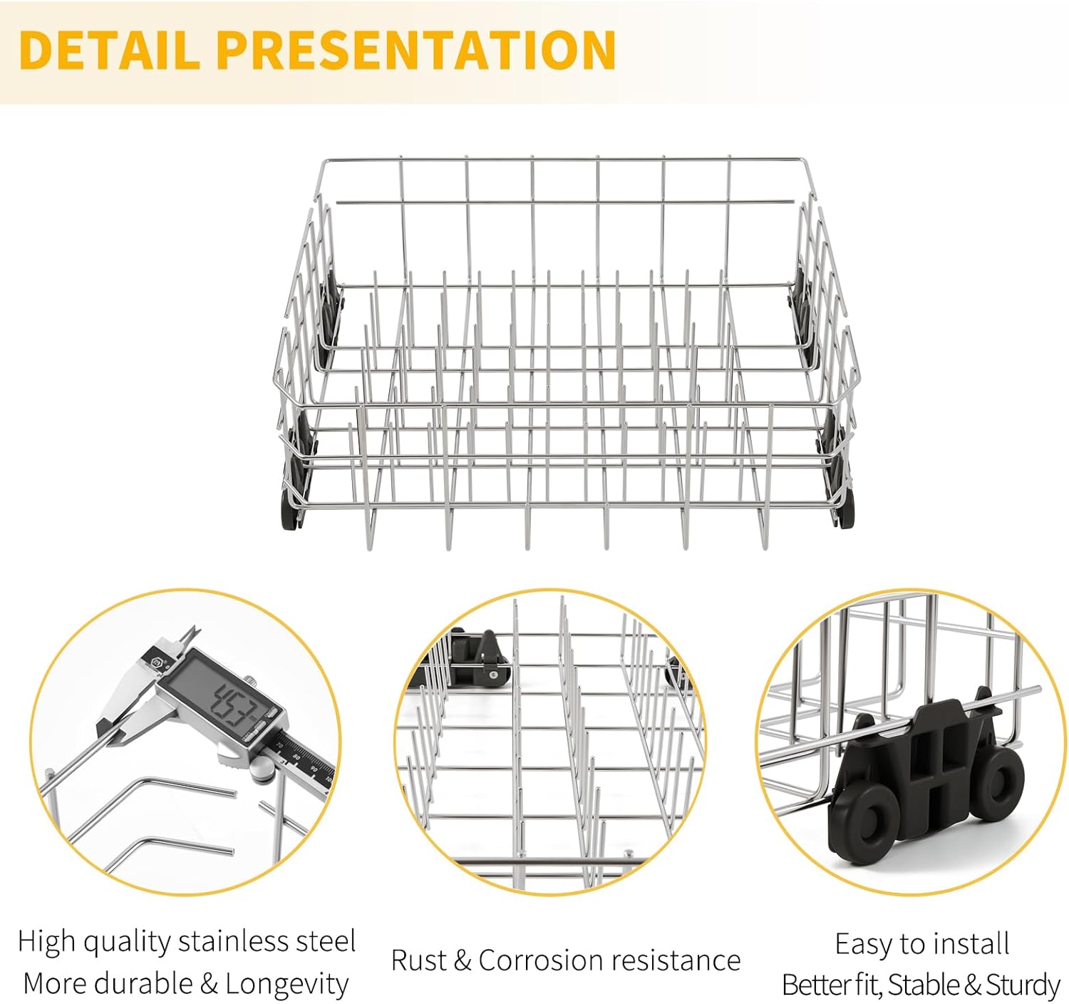 Stainless Steel W10728159 Dishwasher Lower Rack Replacement for KitchenAid Maytag Dishwasher Parts with Wheels W10525646 KDFE104DSS2 Lower Dishrack 22' x 20.7' Whirlpool Dishwasher Bottom Rack Drawer