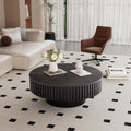 31.49'' Round Drum Coffee Table with Storage Space, Modern Wood Circle Fluted Coffee Tables Handcrafted Fluted Center Table for Living Room Apartment, Easy Assembly