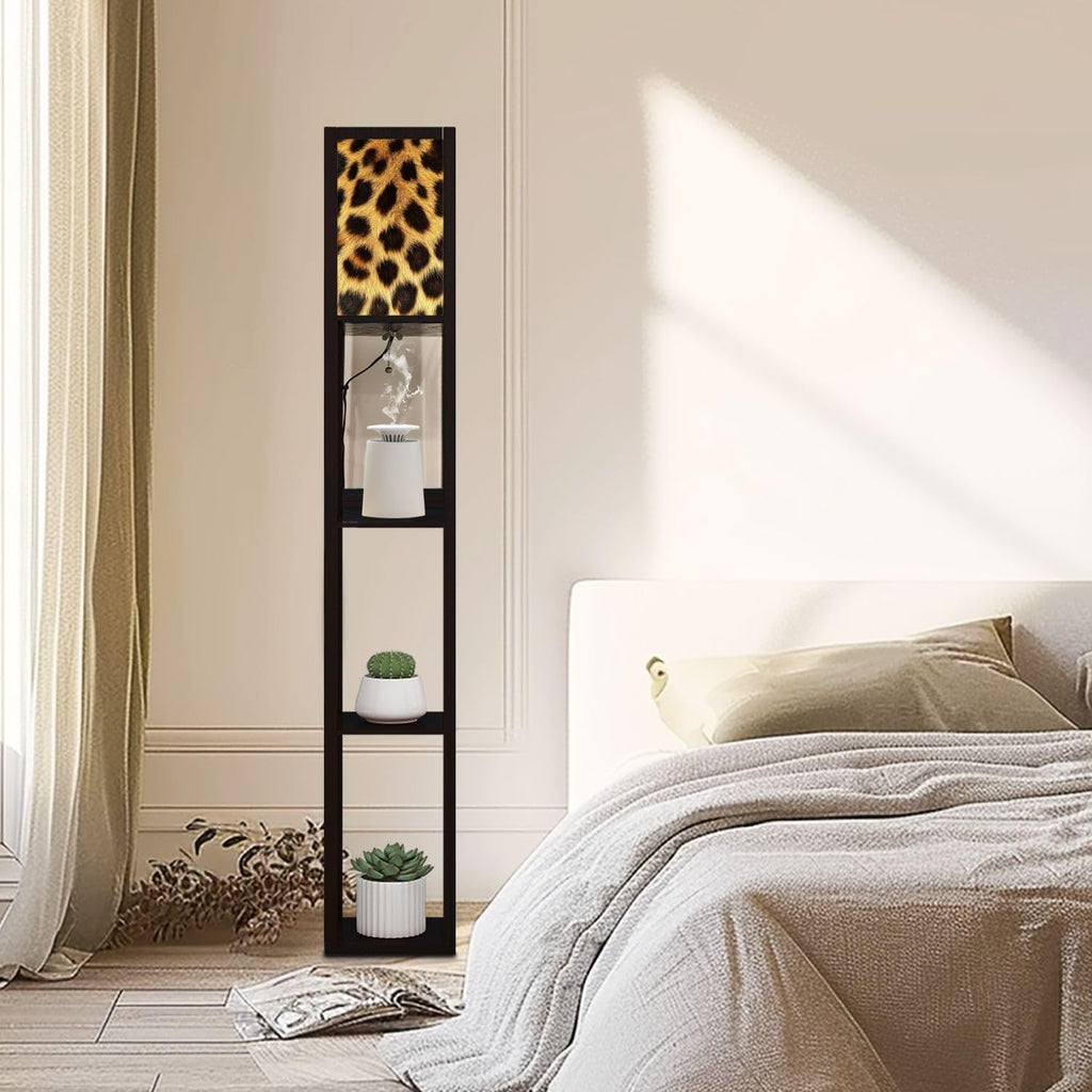 Floor Lamp with Shelves Leopard Cheetah Animal Print Seamless Tile Standing Tall Lamp USB Ports & Power Outlet Modern Corner Lamp Nightstand Light for Living Room Bedroom