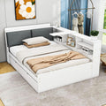 Full Size Bed with Storage Headboard, Full Daybed with Trundle and L-Shaped Shelves, Solid Wood Corner Platform Bed Frame with Storage for Apartment Bedroom, White