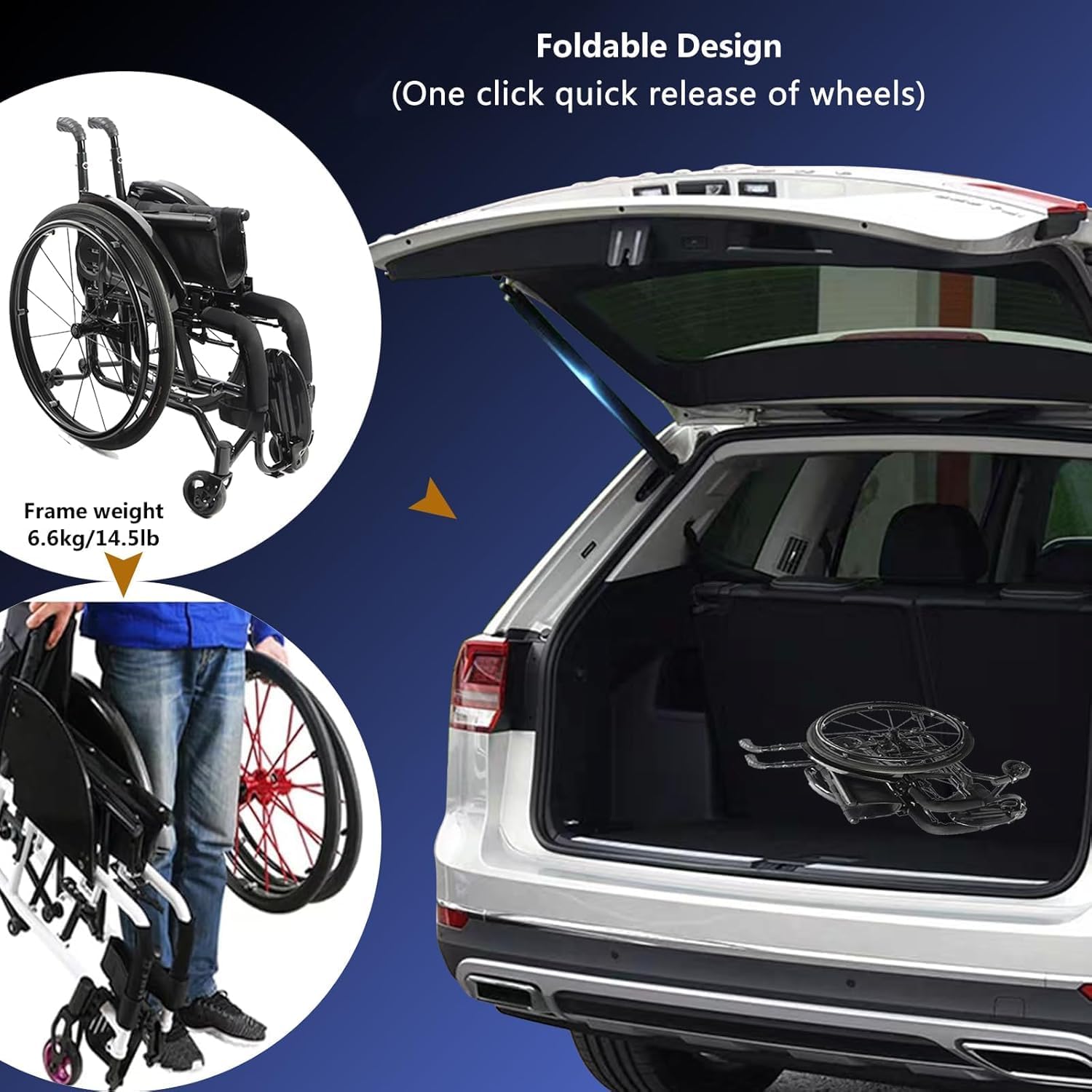 Wheelchairs for Adults,Sports and Leisure Wheelchairs,Portable Manual Wheel Chair,Folding All-Terrain Ultra Lightweight Wheelchair,Self-propelled Transport Wheelchairs(Seat Width 36cm/14.1in,Blue)