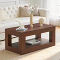 LKTART 39.37' Coffee Table with Storage, 2-Tier Mid Century Rectangular Accent Table with Thick Tabletop, Rustic Style Cocktail, Center Table for Living Room, Office, Apartment (Dark Walnut)