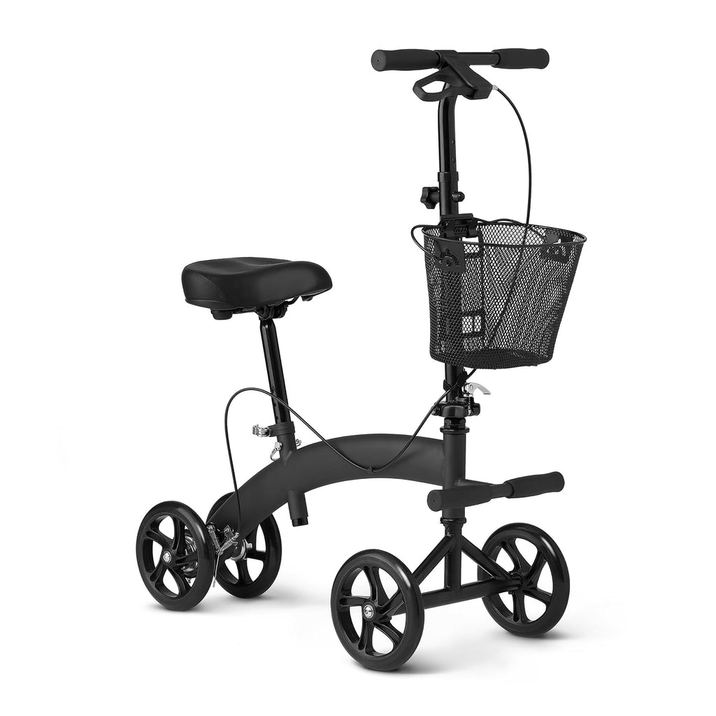 Medline Manual Seated Mobility Scooter Knee Walker, 8' Wheels, 300 lbs. Capacity, Black- for Leg & Foot Injuries, Crutch Alternative, 1 Ct.