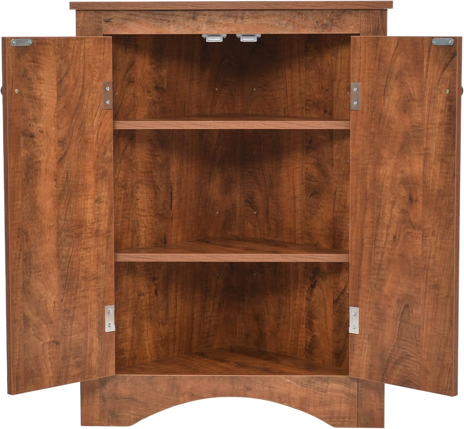 Knocbel 31.5' Height Corner Floor Storage Cabinet with Brushed Nickel Knobs, 2 Doors and Adjustable Shelves, Bathroom Pantry Corridor Free Standing Triangle Organizer Unit (Brown)