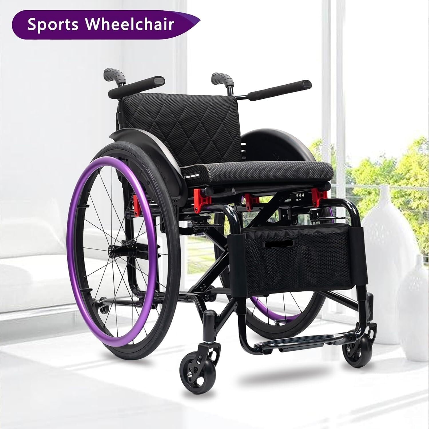 Sports Wheelchair For Adult,Lightweight Foldable All Terrain Sports Wheelchair,Self-propelled Manual Wheelchair With Handbrakes,Transport Wheelchairs With Anti-Tipper,for Teenagers, Adults, Seniors(Pu