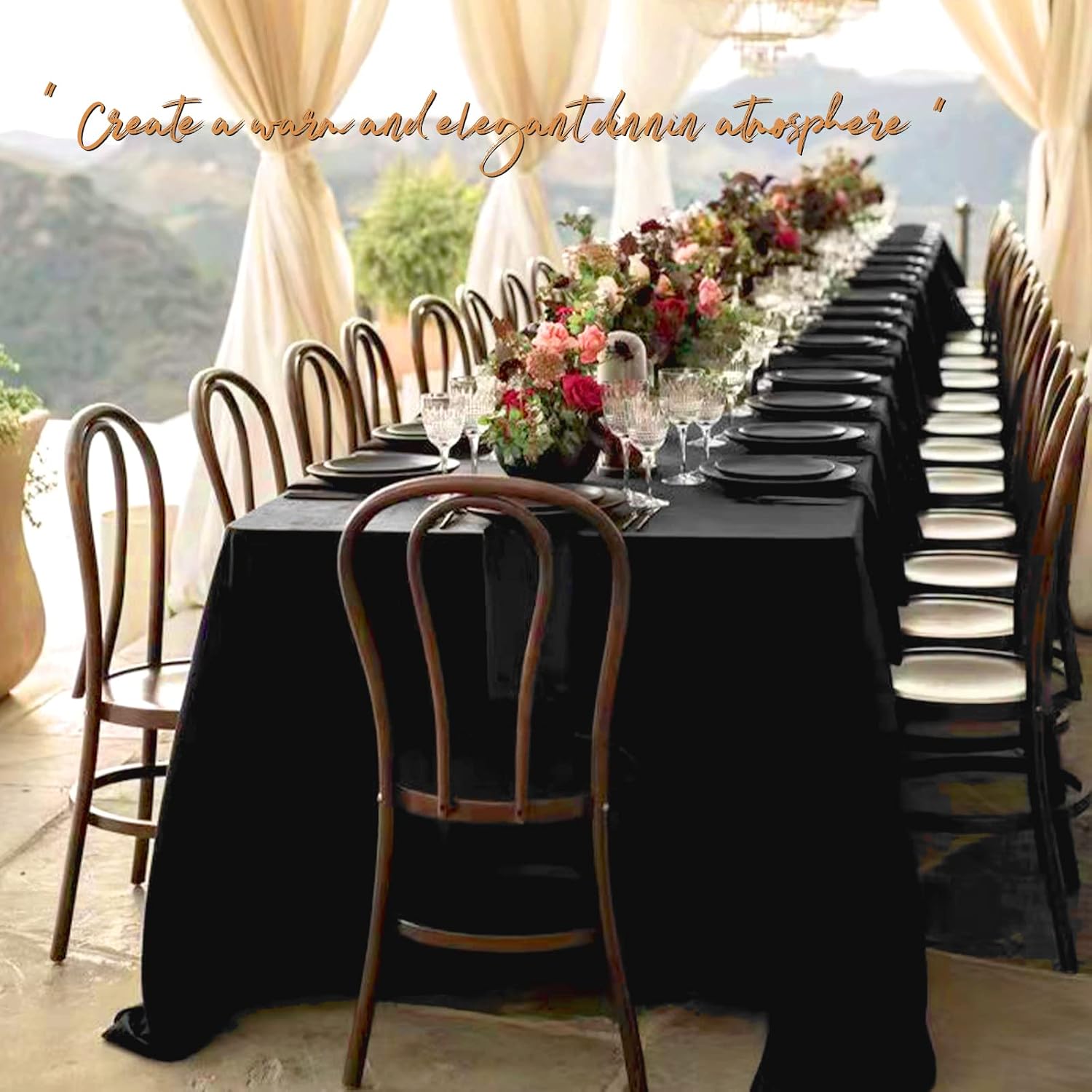 12 Pack Black Tablecloths for 8ft Rectangle Tables 90 x 132 Inch - Polyester Table Cover Stain and Wrinkle Resistant Washable Fabric Table Clothes for Wedding Party Banquet Reception Restaurant