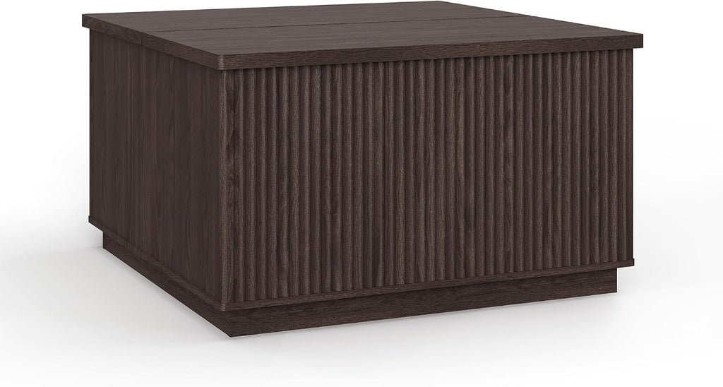 Fluted Coffee Table with Lifting Top, 31.5' Square Coffee Table with Storage, Mid Century Modern Center Table for Living Room, Home Office, Dark Gray
