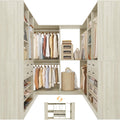 Besiost Closet System with 4 Drawers & Corner Tower, Closet Organizer System with 4 Hanging Robs, Reversible U Shaped Walk-in Closet System, Load 2600+LBS Capacity, Set of 4, Greige Oak