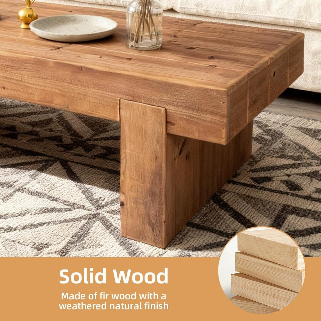 SSLine Solid Wood Coffee Table 47.6-Inch Rectangular Coffee Table for Living Room,Farmhouse Rustic Center Tables with Thicken Top and Sturdy Legs,Walnut