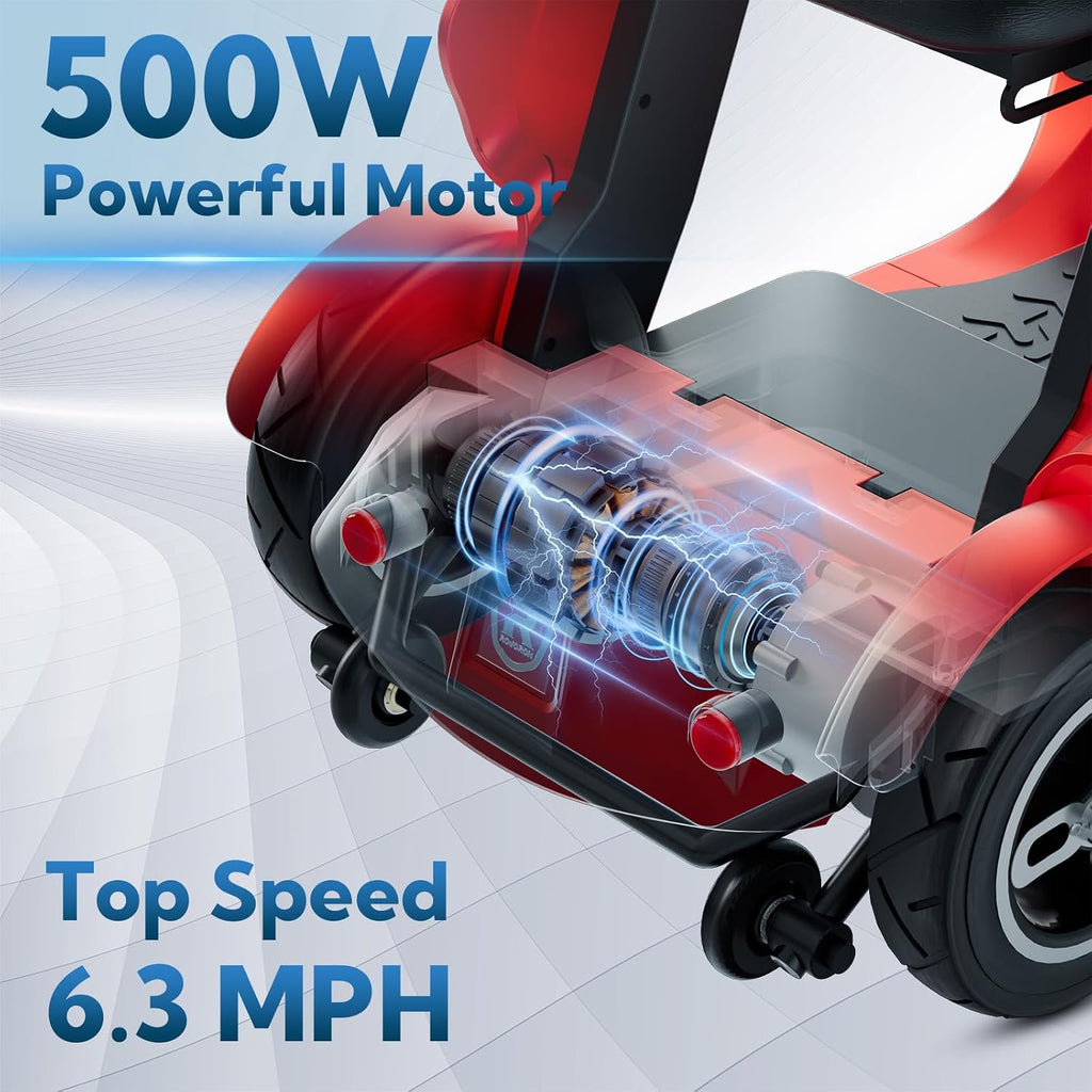 SPD2 Peak 1000W 4 Wheel Mobility Scooter,Electric Powered Wheelchair Device with 35Mile Long Range Power Extended Battery with Charger & Basket, for Travel/Elder/Adult/Handicap/Disability (Red)