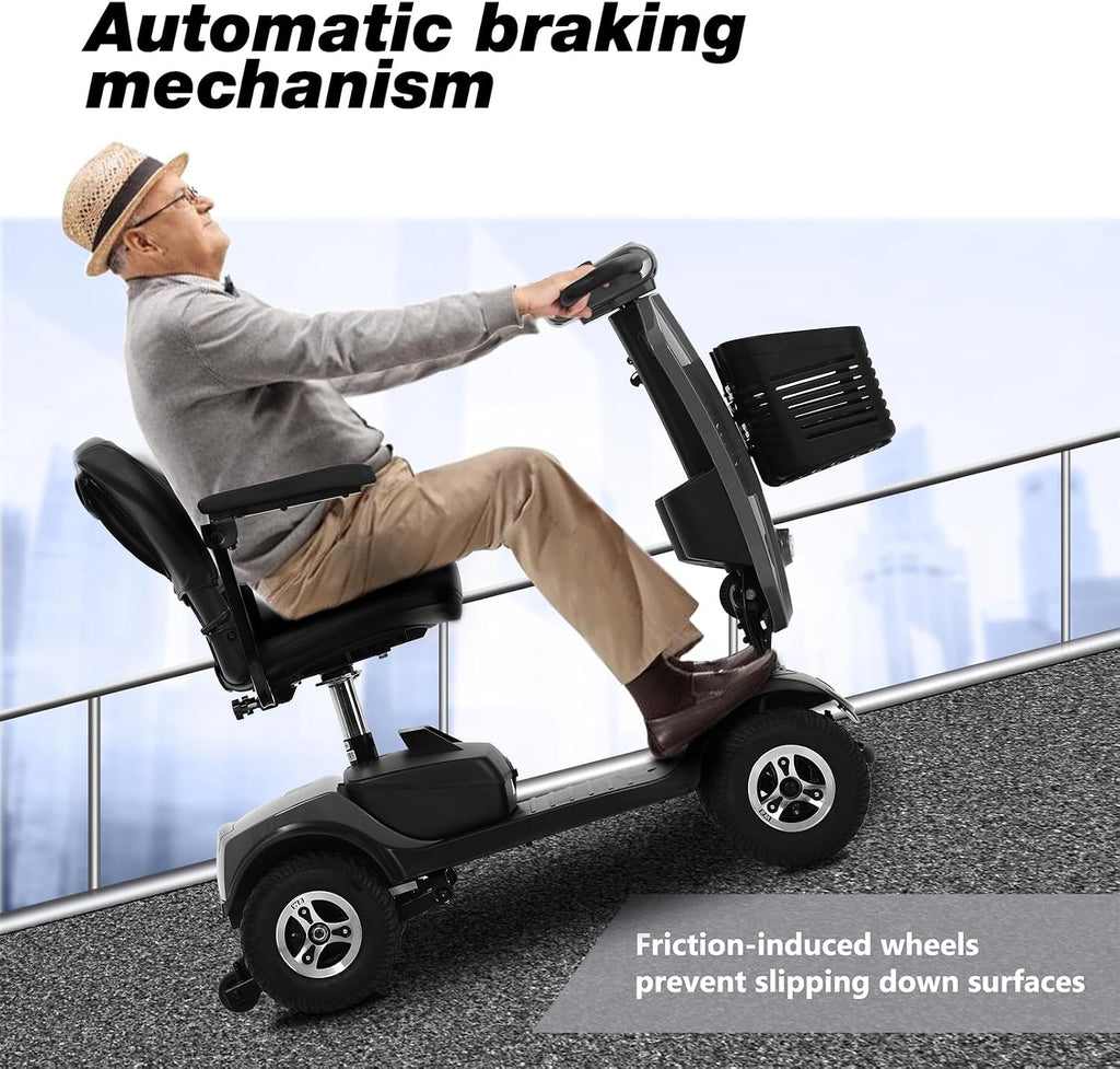 Mobility Scooters for Seniors & Adults 400 Lb Weight All Terrain,Heavy Duty 4-Wheel Powered Scooter,Foldable Mobile Disability Electric Wheelchair,Luxury Seat and Front Rear Led Lights,Black