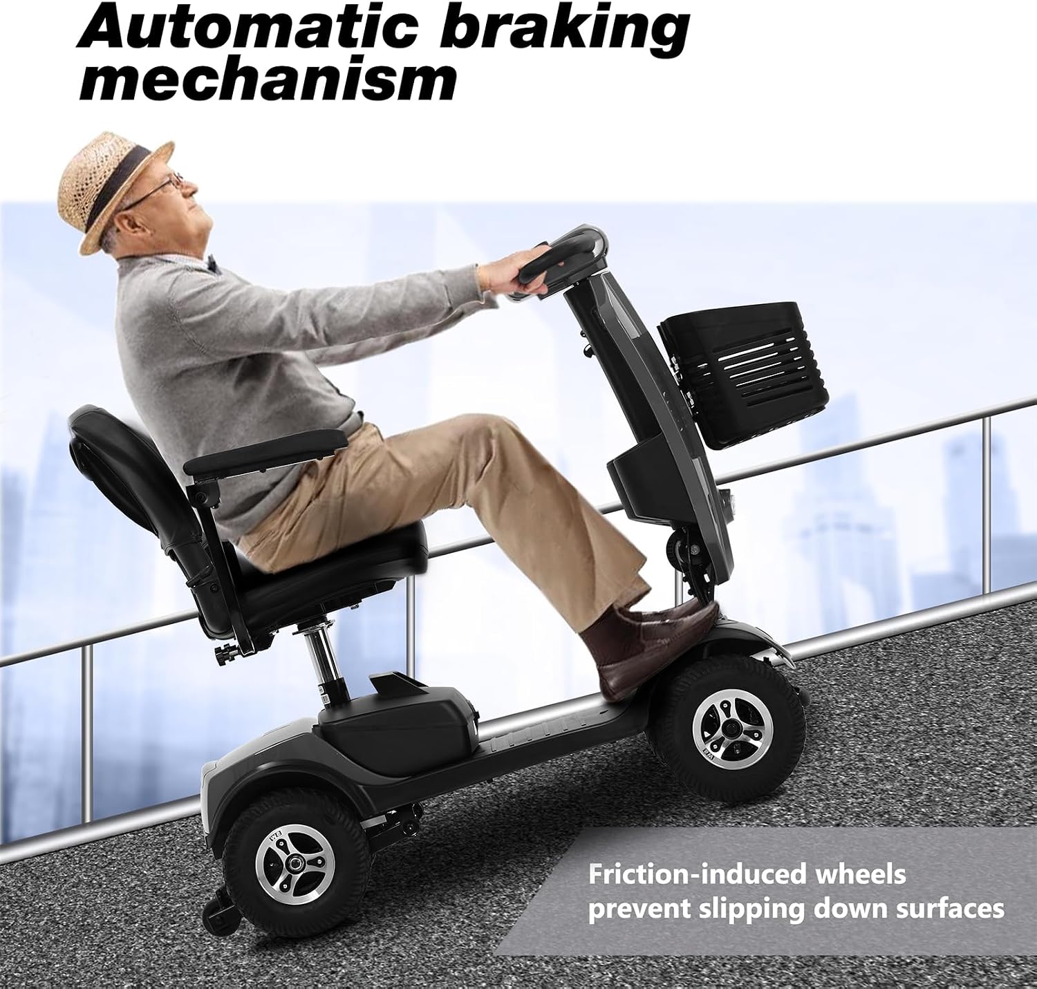 Mobility Scooters for Seniors & Adults 400 Lb Weight All Terrain,Heavy Duty 4-Wheel Powered Scooter,Foldable Mobile Disability Electric Wheelchair,Luxury Seat and Front Rear Led Lights,Black