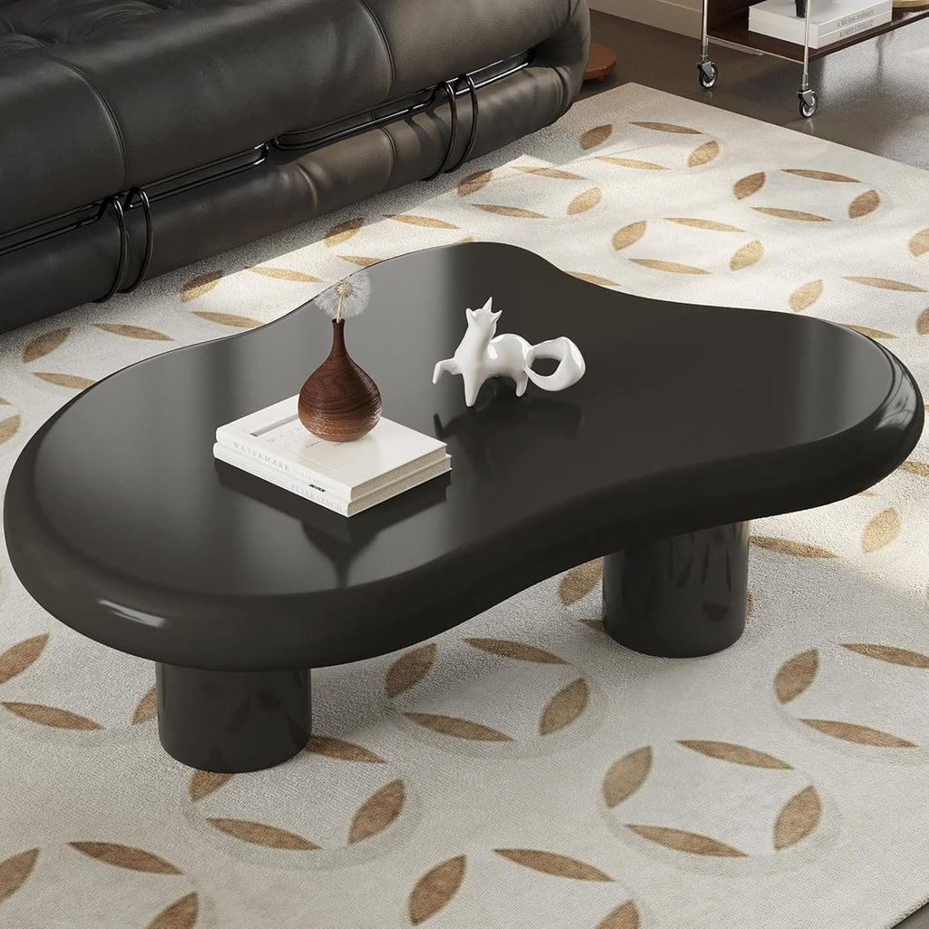 46.06' Cloud Shape Coffee Table, Modern Round Edge Black Coffee Table with 3 Sturdy Support Legs and 3.14' Thick Tabletop for Living Room, Bedroom