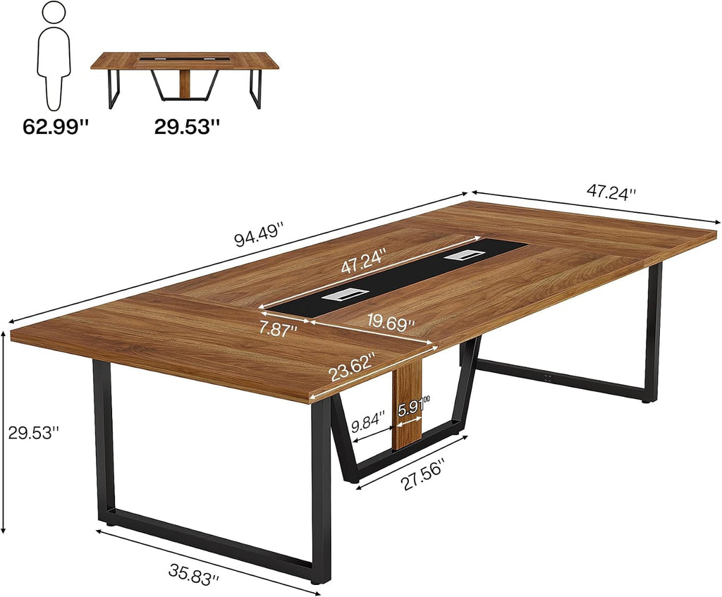 Tribesigns 8FT Conference Table, 94.49 L x 47.24 W x 29.53 H Inches Large Meeting Podcast Table for 10 People, Business Style Wooden Training Table with Strong Metal Frame for Office Conference