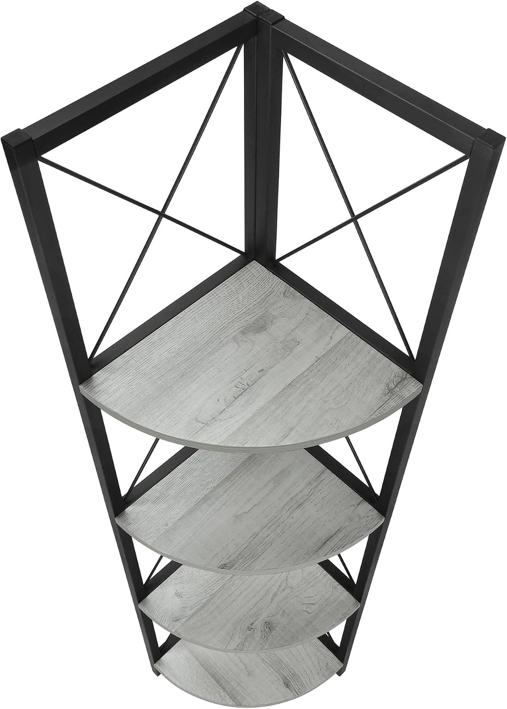 Bookshelf, Bookcase, Etagere, Corner, 4 Tier, 60' h, Office, Bedroom, Grey Laminate, Black Metal, Contemporary, Modern