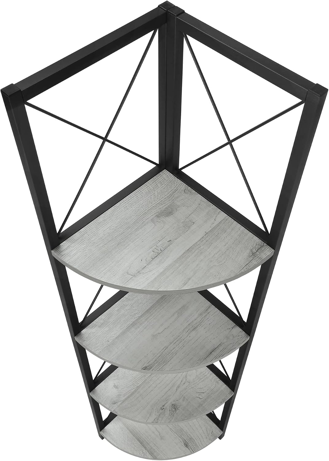 Bookshelf, Bookcase, Etagere, Corner, 4 Tier, 60' h, Office, Bedroom, Grey Laminate, Black Metal,