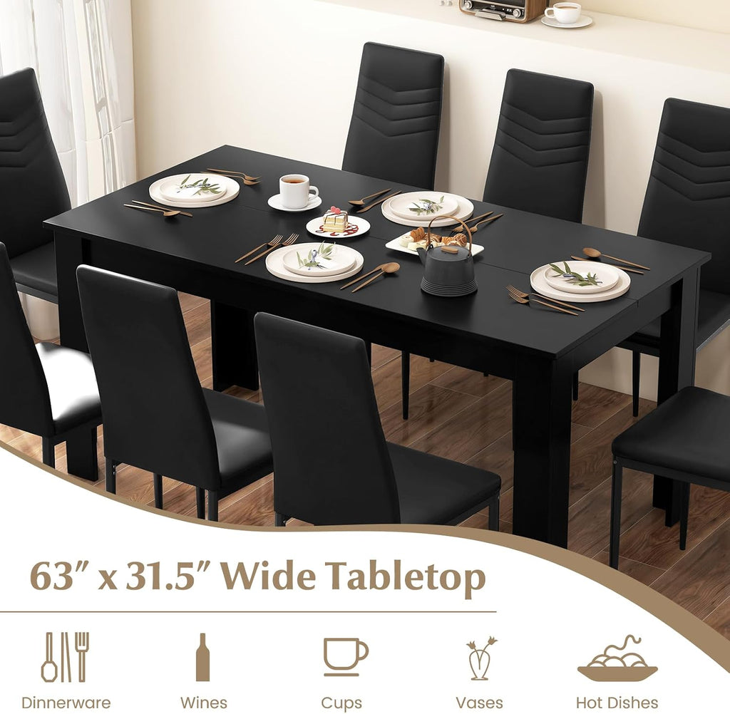 Giantex Dining Table Set for 4-6, Modern Rectangular Kitchen Table with 4 PVC Leather Dining Chairs, 330Lbs Space-Saving Dinette Set for Breakfast Nook, Kitchen, Restaurant, Cafe, Black (5-Pieces)