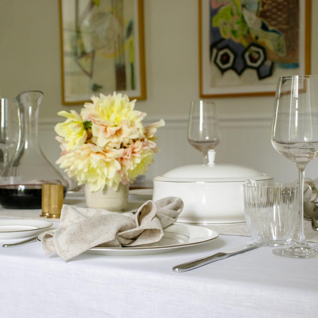 Huddleson White Square Linen Tablecloth 54x54 Square Table Cloth Luxury Italian Linen Sewn in US