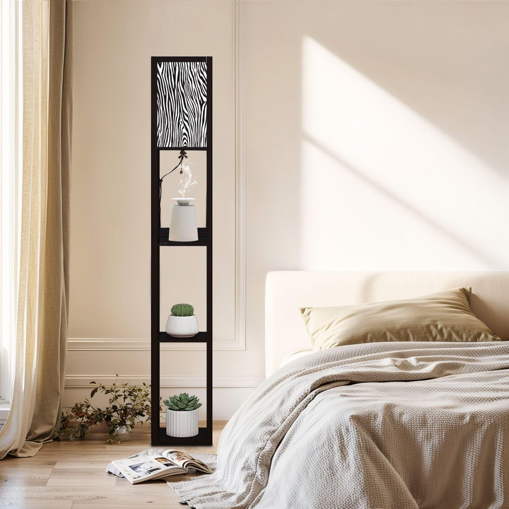 Floor Lamp with Shelves Zebra Print Pattern Standing Tall Lamp USB Ports & Power Outlet Modern Corner Lamp Nightstand Light for Living Room Bedroom