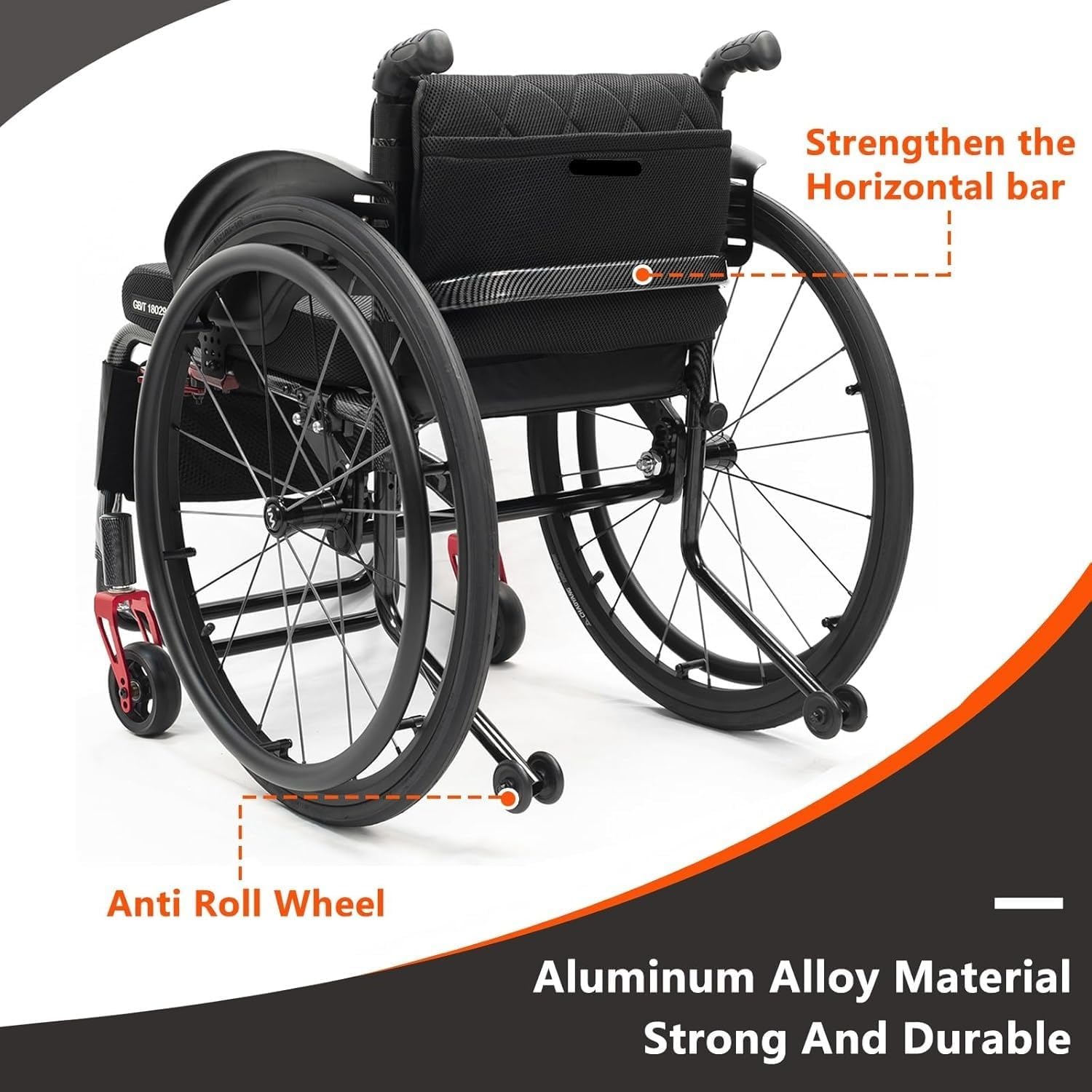 Aluminium Sports Wheelchair,Ultralight Transit Travel Wheelchair,Lightweight Transport Wheelchair,Portable Fast Self-Propelled Wheelchair,Quick Releasefor Rear Wheel,Manual Brake,Storage Bag(43cm/17in